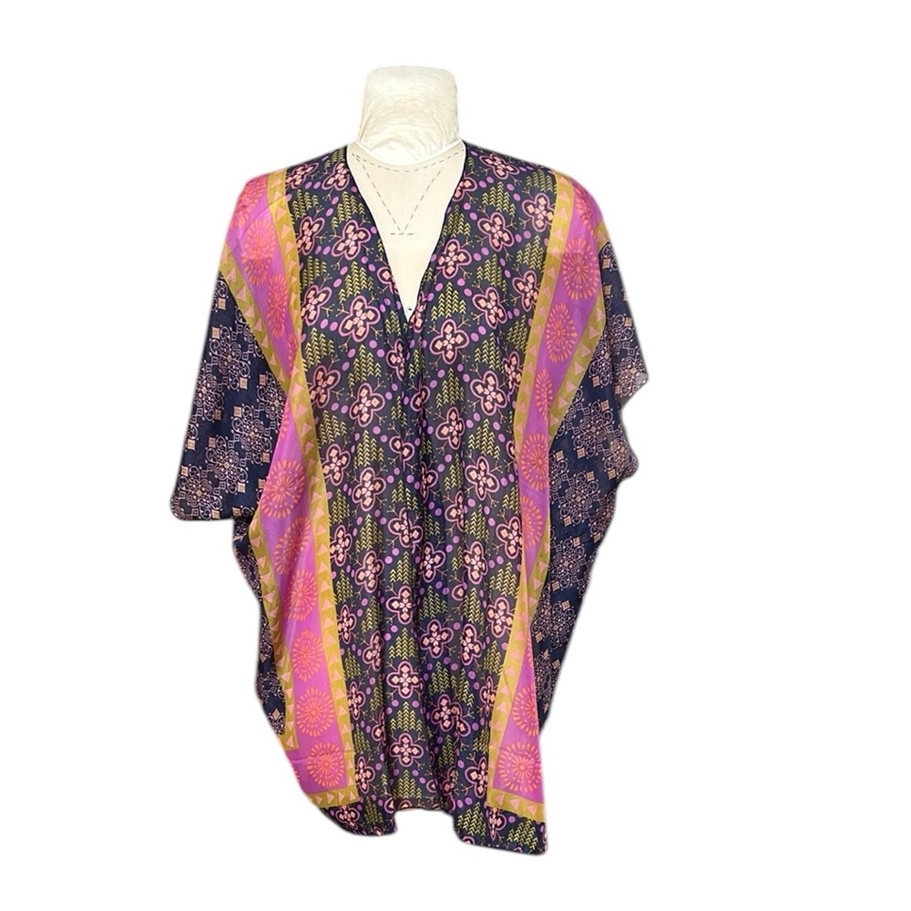 Natural Life Tribal Geometric Kimono Swim Cover Up Lightweight Purple/Pink OS‎